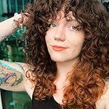 LONAI Curly Wig with Bangs for Women Long Ombre Brown Kinky Wigs with Bangs Curly Shag Synthetic Wig for Daily Use Party Cosplay