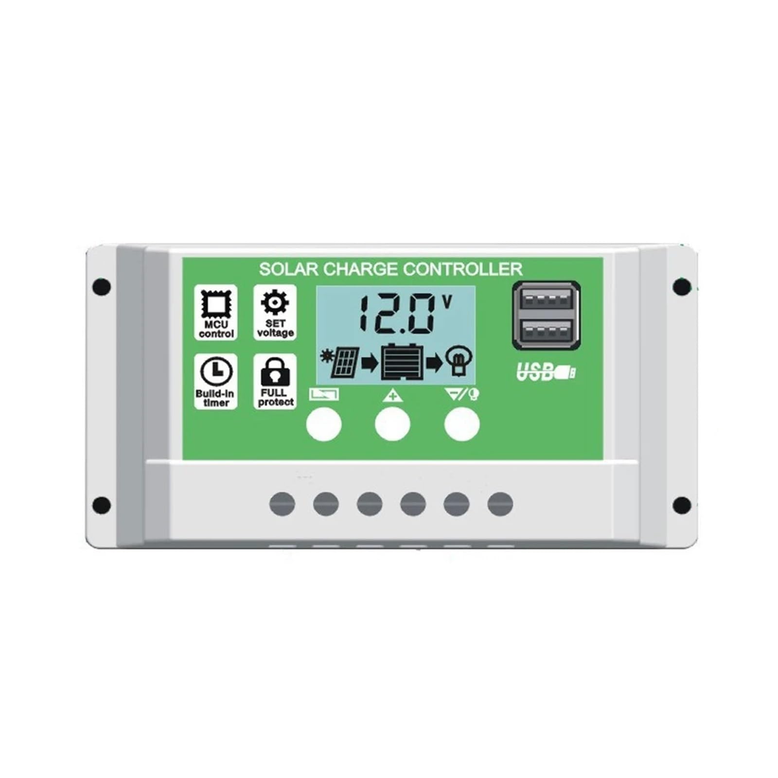 Solar Charge Controller, 30A 20A 10A PWM Solar Charge Controller Lithium Battery Acid 12V 24V Auto With Dual USB(20A)