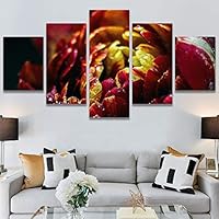 SIGNWIN 5 Panel Canvas Wall Art Red Petal for Home Decorations Ready to Hang - 60