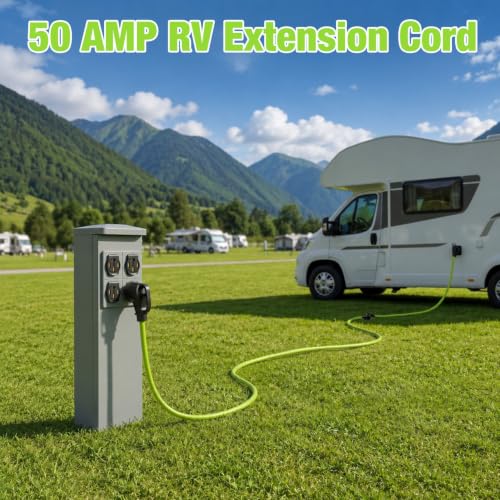 Image of Nilight 15FT 50 Amp RV Extension Cord 6 /3+8 /1 Gauge 14-50P /14-50R | 250V Heavy Duty Pure Copper STW Wire UL ETL Listed 4 Prong Weatherproof Suit for EV Trailer Campers Bright Green