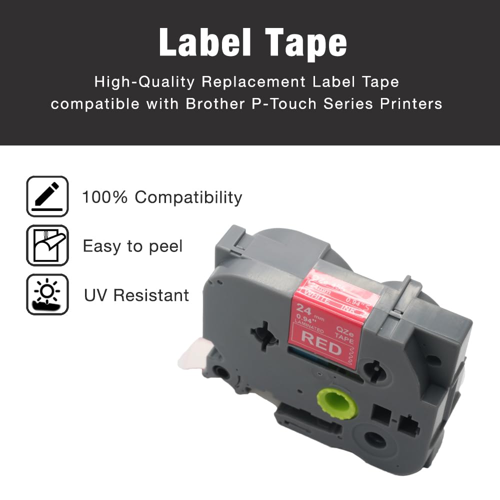 BROVACS 1 Pack White on Red Laminated Label Tape Compatible for Brother P-Touch Label Printer TZ 455 TZe 455 24mm 1" OPA4455 - Image 2