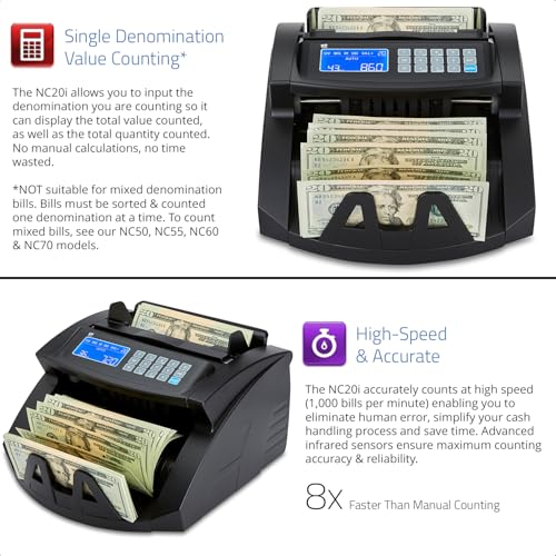 Image of ZZap Bill Value Counter & Counterfeit Detector - Money Cash Currency Machine (NC20i)