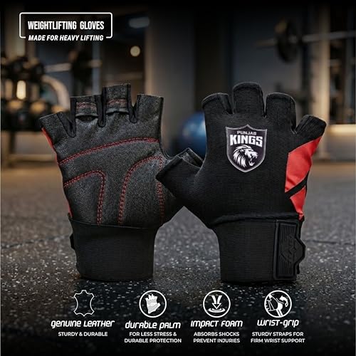 Image of Nivia X Punjab Kings Talon Training Gloves - Leather Palm Grip, Breathable Airflow Back, Wrist Support for Gym, Weight Training & Workouts, Small