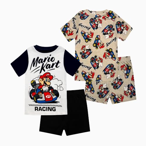 Super Mario Boys Pajama Set - 4 Piece Short Sleeve & Shorts Pajama Set - 100% Cotton Snug Fit Kids Pjs - Boys Summer Pajamas