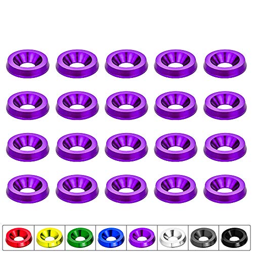 Lavadora de Defensa de Parachoques de Aluminio Billet CNC/Perno de arandela de Parachoques/Motor Bay Dress Up/Pernos de matrícula - Kit de 20 Piezas (Púrpura)