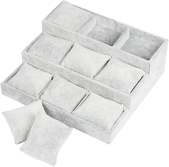 Image of 9 Pillow Watch Step Velvet Jewelry Drawer Organizer Tray Stackable Jewelry Tray
