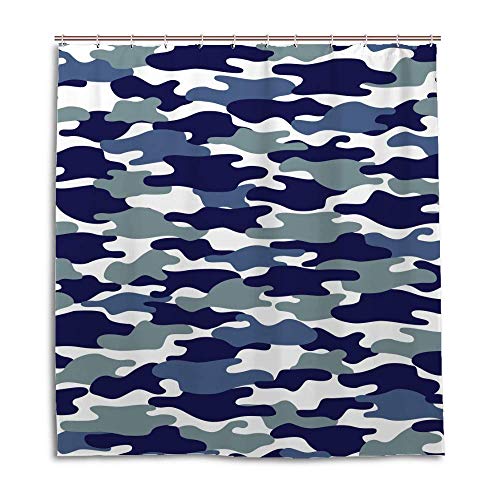 Rideau de douche lavable en machine polyester bleu militaire 168x183 cm - 2