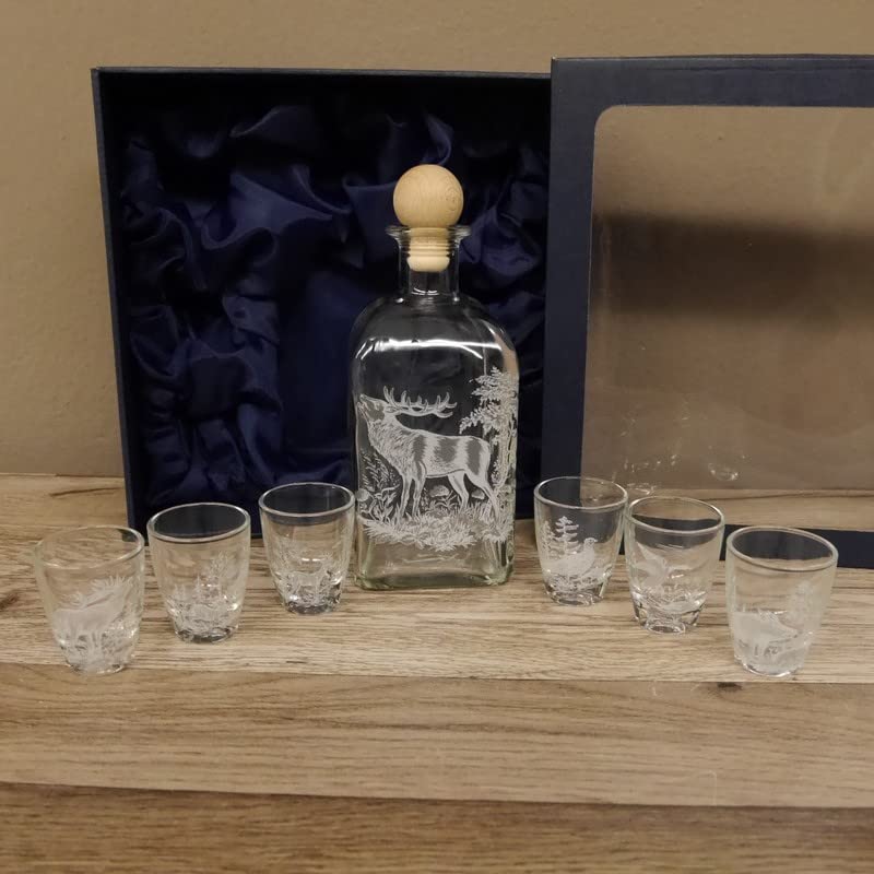 GTK - Geweihe & Trophäen KRUMHOLZ - Lot de 7 verres à liqueur avec carafe - Décoration de chasse - Dans un carton cadeau