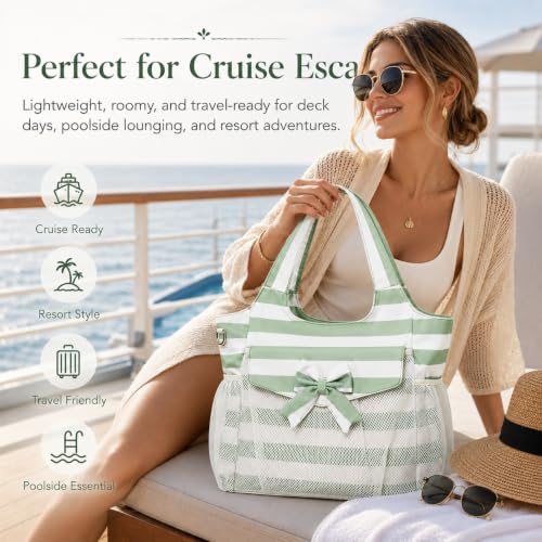 Image of LEDAOU Large Beach Bag Women Waterproof Sandproof Zipper Beach Tote Pool Bag for Swim Gym Grocery Travel with Wet Pocket