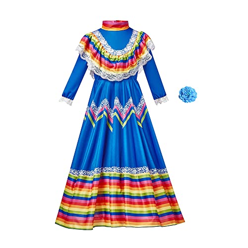 Vestido Mexican para Niñas Talla Large Azul miniatura 2