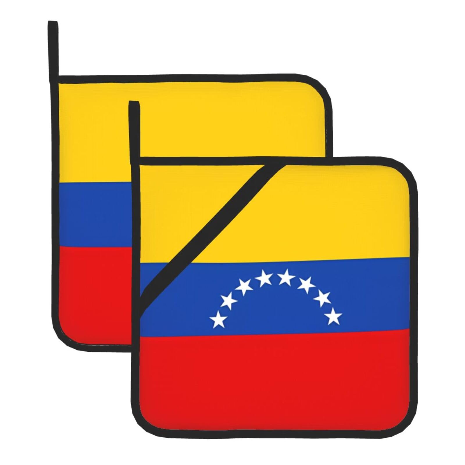 WHJSSF Flag of Venezuela Prints Square Pot Holders - Heat Resistant Kitchen Trivets 2-Pack - Waterproof Covers for Hot Dishes, Oven & Grill with Hanging Loop