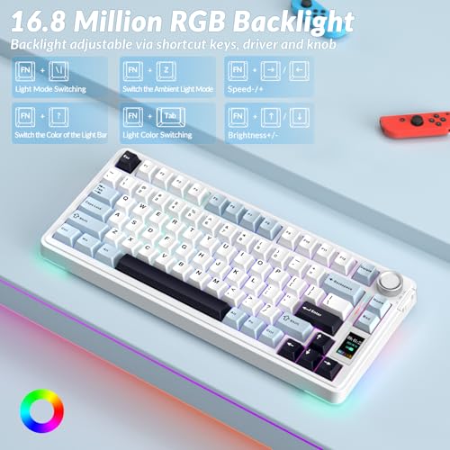 Image of AULA S75 PRO Wireless Mechanical Keyboard with Screen&Knob, 75% Hot Swappable Gaming Keyboard with Pre-lubed Switches, RGB Backlit, PBT Keycaps Creamy Sounding Pc Gaming Keyboards
