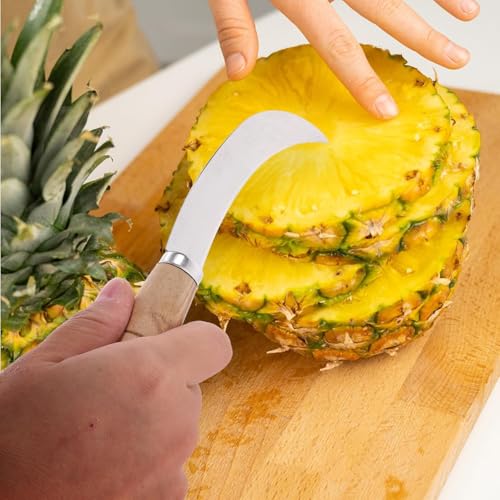 Image of Multipurpose Stainless Steel Curved Shape Fruit Peeling & Vegetable Cutting Knife Hand Held Tool Farming Paring for Mango Pine Apple Grass Cutter Home Restaurant Silver Color 1 Pcs