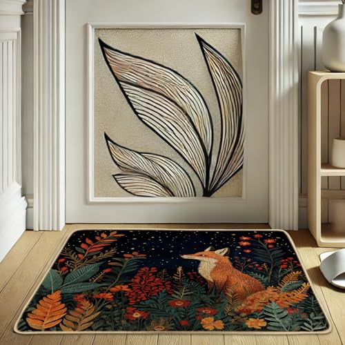 Paillasson motif renard de la forêt orange pour extérieur et intérieur, décoration d'automne, caoutchouc imperméable, antidérapant, absorbant la...