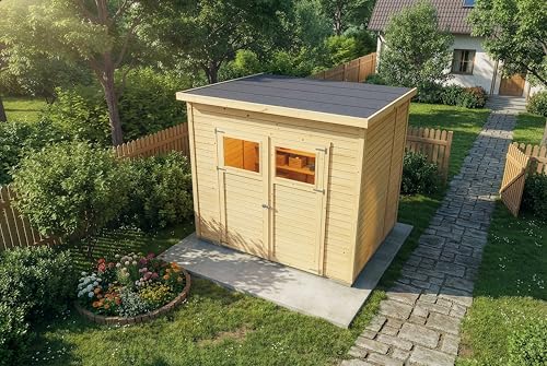 Alpholz Gerätehaus Mollie 251x199 cm Fichtenholz 14 mm Wandstärke Pultdach Holzhaus mit Montagematerial