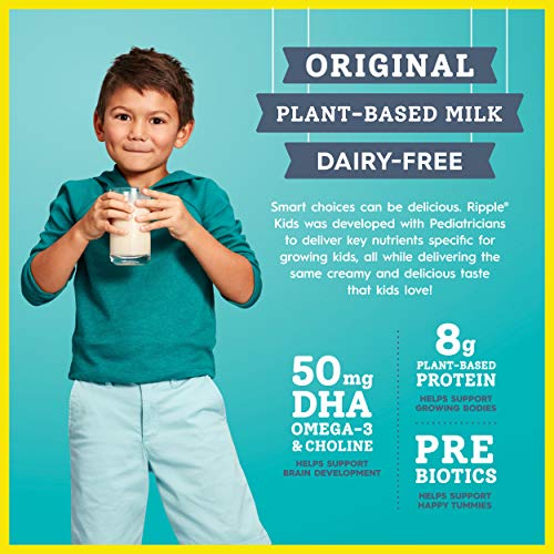 Ripple Non-Dairy Kids Milk, Original, Vegan, 8 G Pea Protein Per Serving, Pediatrician Approved, Better For Your Kids, Unsweetened, Plant Based, Free Of Gluten, Gmos, Nuts And Soy, 48 Fl Oz #TOP2