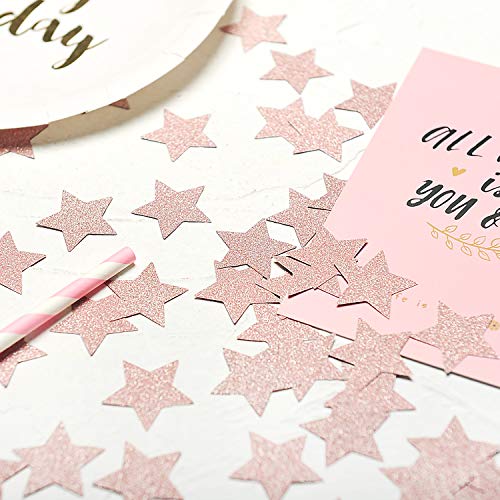 Image of MOWO Rose Gold Star Confetti Table Decoration, 1.2 inch, 200pc | Table Decoration, Wedding, Birthday Party