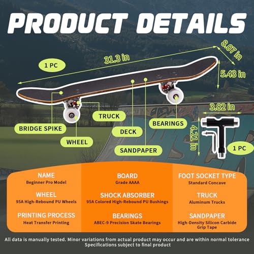 Image of Casual Graffiti Professional Double Kick Skateboard, 31 inch Maple Deck, ABEC-11 Bearings, 95A PU Wheels