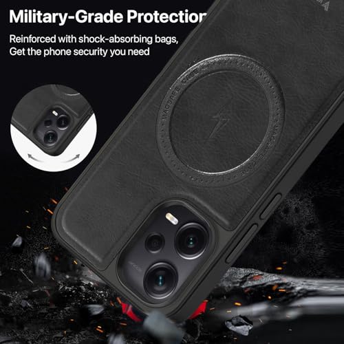 Image of Vaku Luxos Maxtron Back Cover Case for Xiaomi Redmi Note 12 Pro Leather Stitched Magnetic Magsafe TPU Shockproof Case Camera Screen Protector- Black