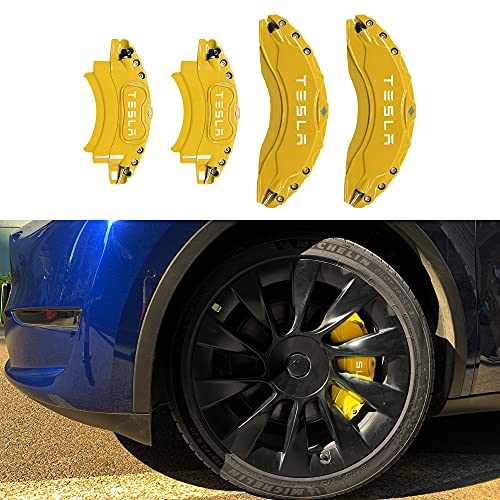 Tesritar Caliper Cover Yellow,Compatible with Tesla Model Y 2017-2022,19 Inch 20 Inch Car Brake Caliper Covers (Color:Yellow, Set of 4, Not Fit for Tesla Model 3)