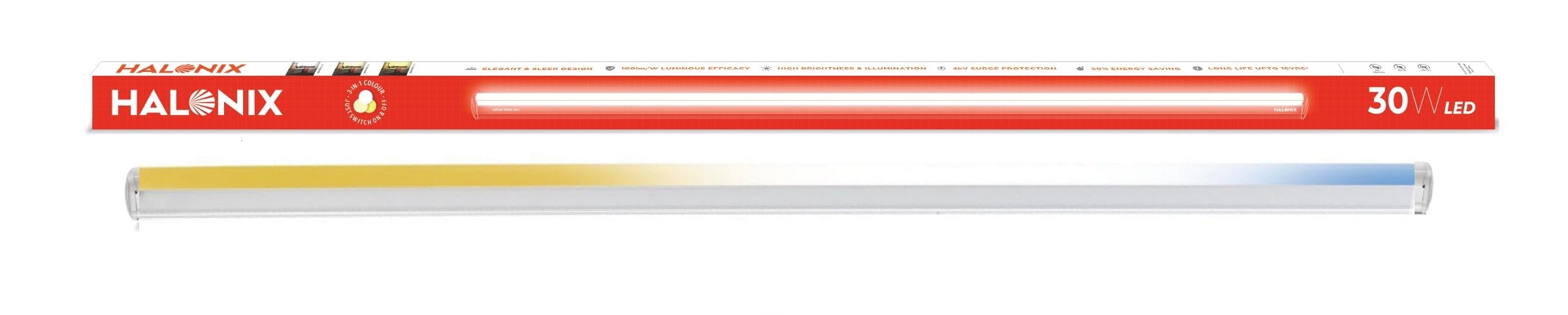Halonix 30W Trios 3-in-1 Color LED Tube Light | White, Off-White & Warm Yellow | 3 CCT with Switch Toggle | Energy Efficient | High Brightness | Eco-Friendly | Made in India | Pack of 1-image-26