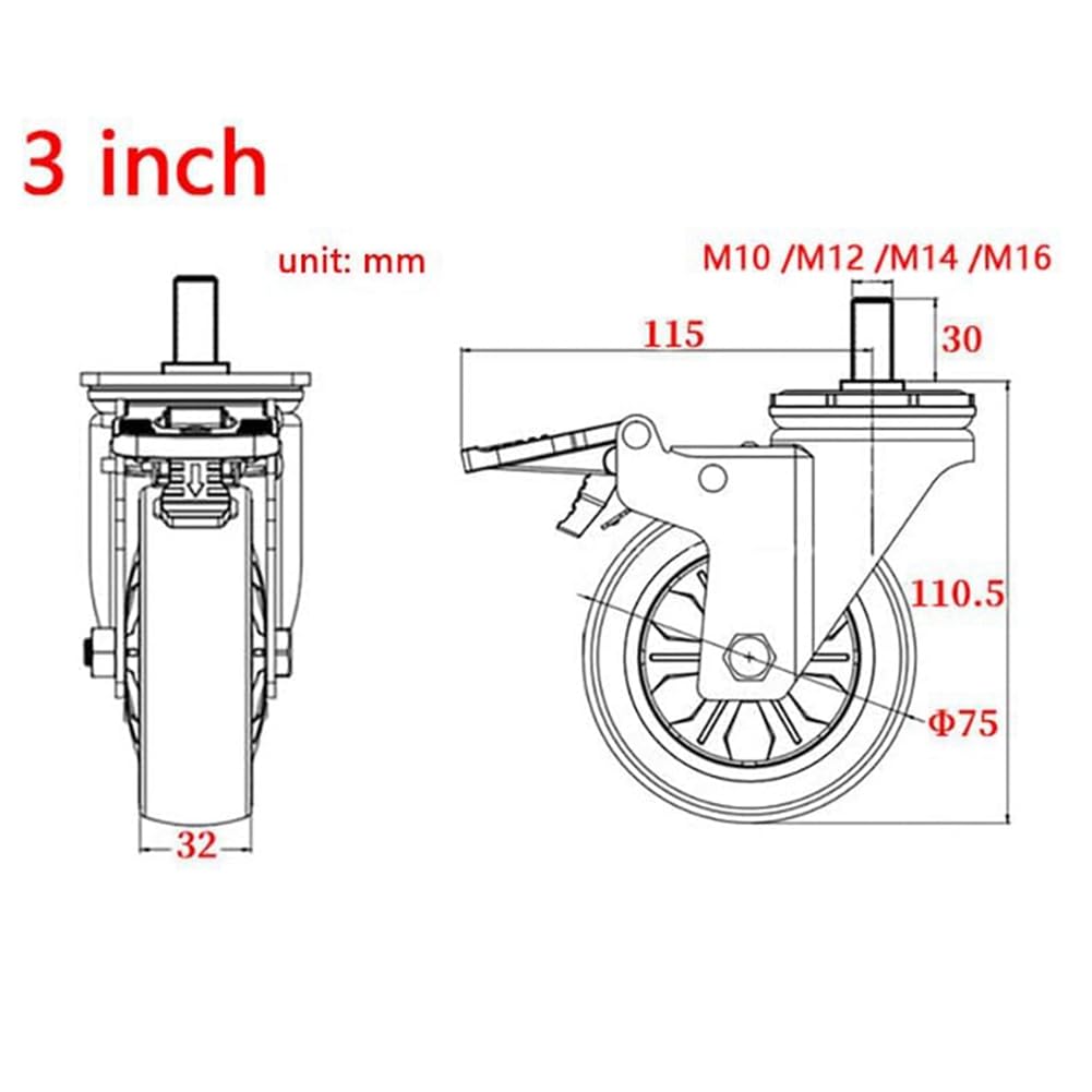 Roulettes ChargeElevée Pivotant 75mm