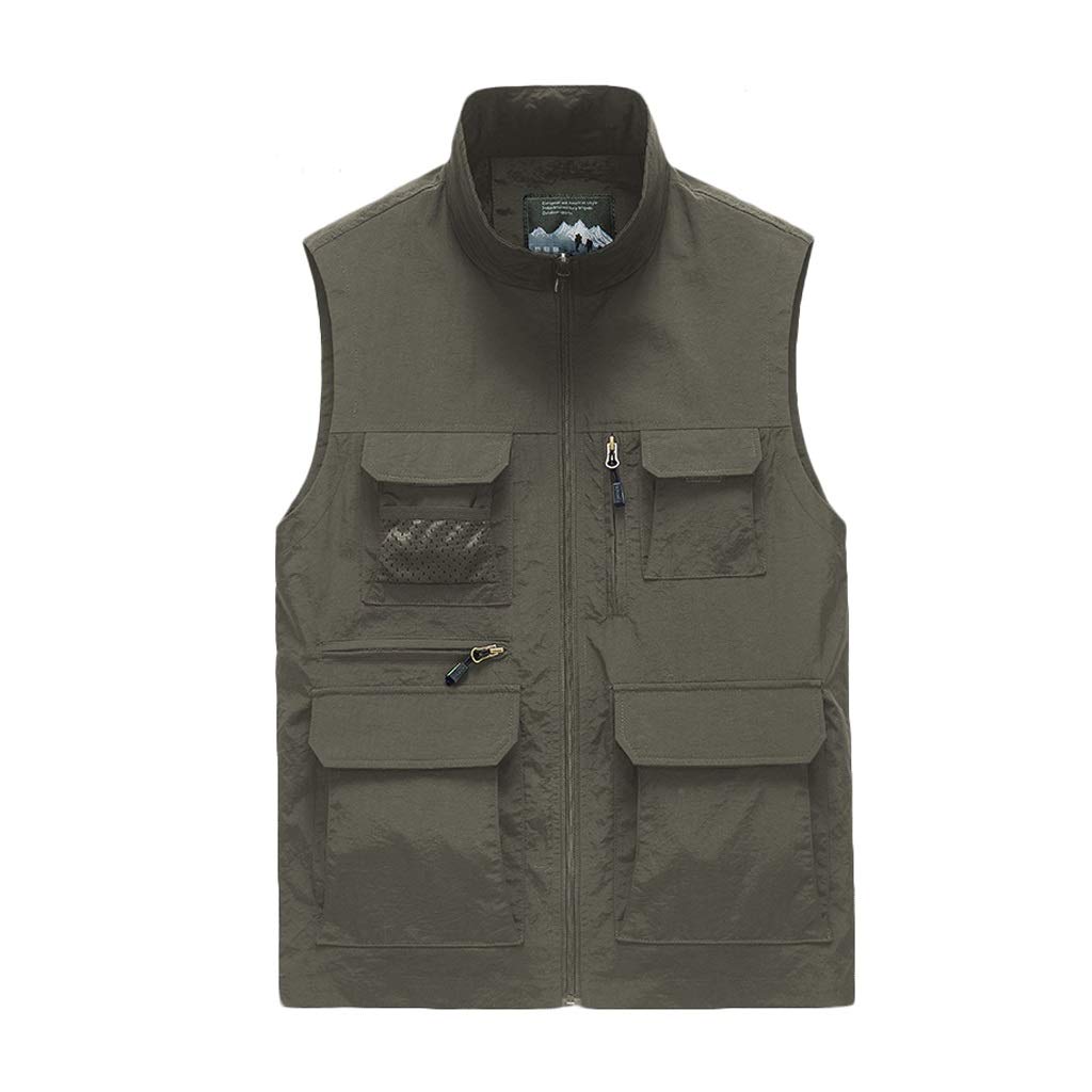 WDX- Chaleco de bolsillo de poliéster para hombre, deportes de otoño e invierno, y ocio, chaleco multibolsillos Transpirabilidad (Color: Caqui, Tamaño: 2XL)