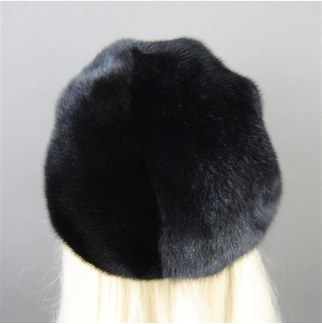 Gorros de invierno de piel de visón real de piel de visón para mujer, cálidos y naturales, viseras de piel de visón, gris (Gray9 2), Talla única