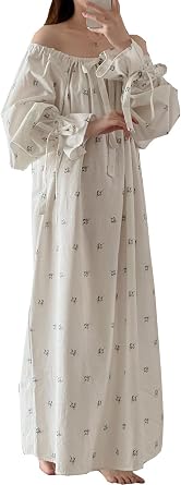 Womens Long Nightgown Vintage Sleepwear Floral Nightdress Cotton Pajamas Cozy Lounger Housedress