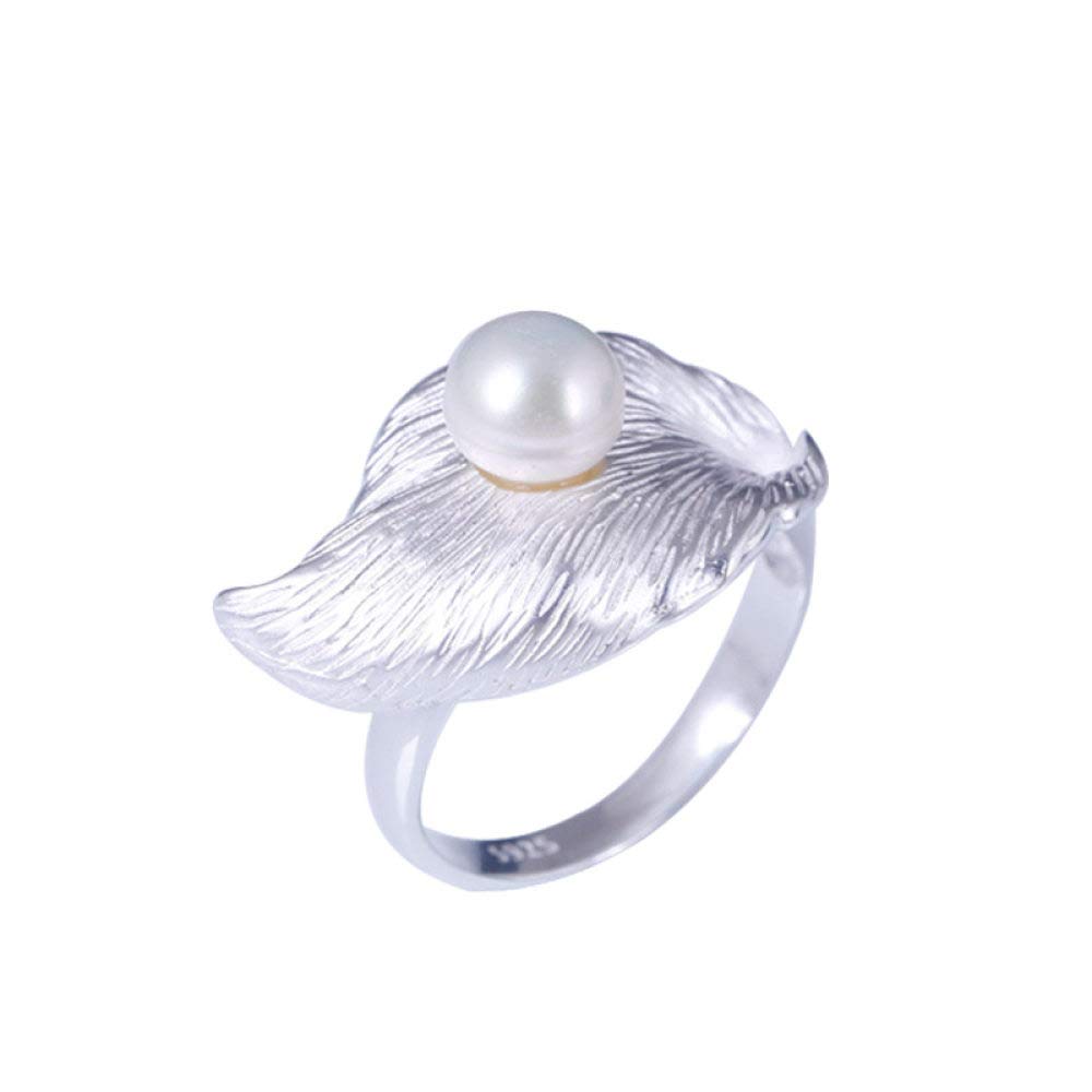 Vintage Estilo Chino S 925 Anillo De Plata Mujer Inlay Abierto Freshwater Pearl Hojas Regalo Creativo De Moda De Tendencia De Personalidad Temperamento Elegante