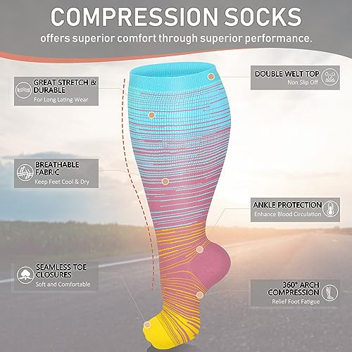 Image of Diu Life 3 Pairs Plus Size Compression Socks for Women and Men Wide Calf Extra Knee High Support for Circulation