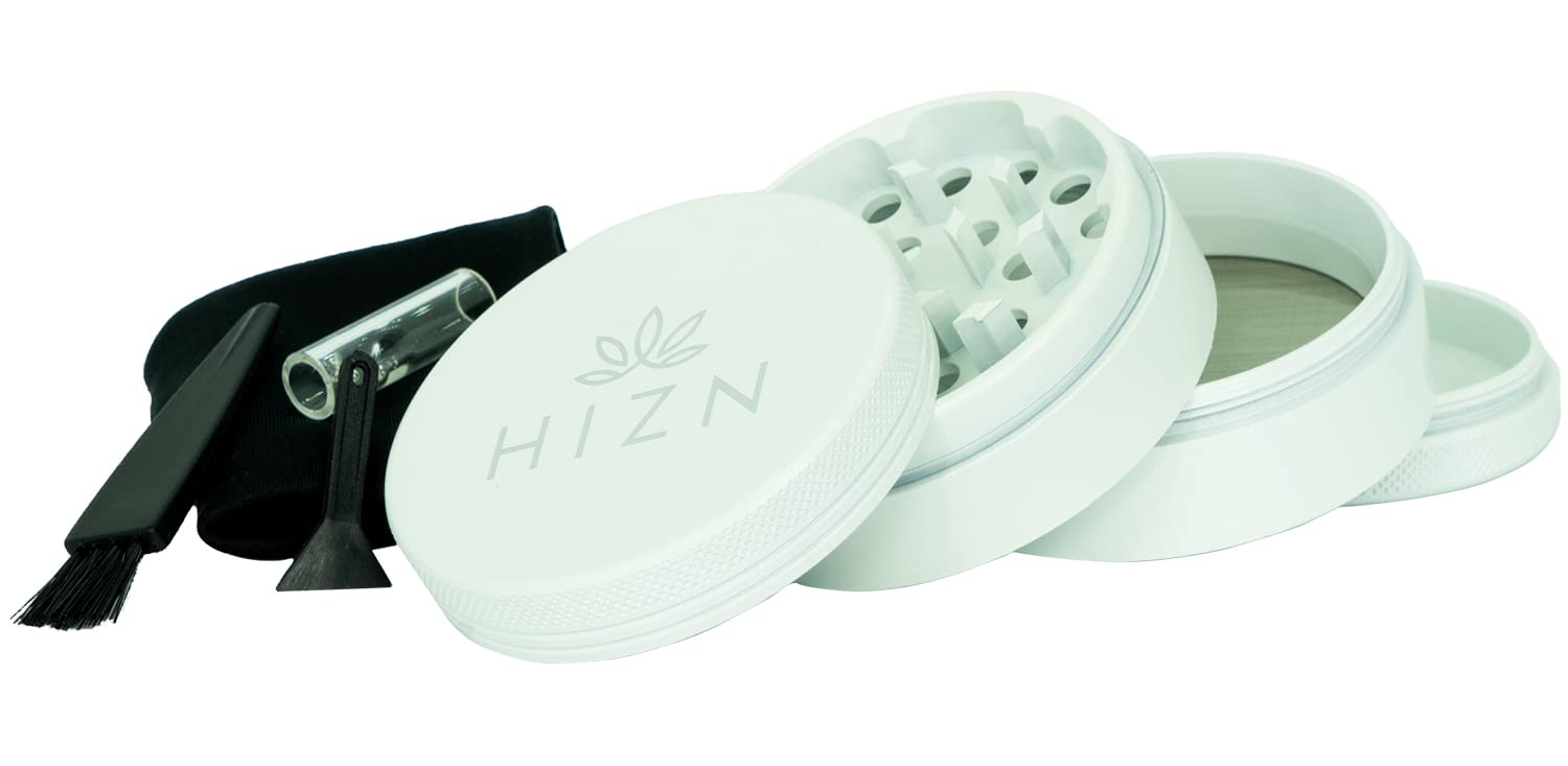 Grinder in ceramica, diametro 63 mm, 4 pezzi, non appiccicoso grazie al rivestimento in nanocerceramica, con sacchetto, raschietto per polline, spazzola, bocchino, colore bianco