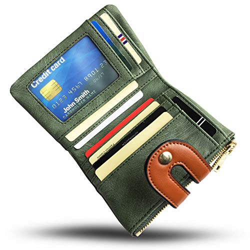 YOTOO TOPKULL Womens Wallets Bifold Leather Small Wallets for Women Mini Rfid Thin Billfolds Ladies Wallets Slim Compact with Zipper Coin Pocket (green)2