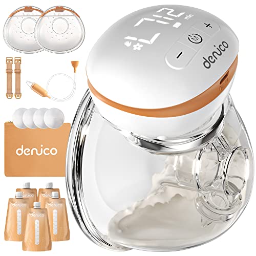 Image of DENICO Wearable Breast Pump Hands Free - Portable Breast Pump Kit- Rechargeable Electric Breast Pumps with 3 Modes, 10 Levels, 18 24 28 mm Flanges