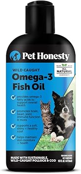 Pet Honesty Omega 3 Fish Oil for Cats & Dogs 16oz, Wild Caught Omega 3 Fish Oil for Dogs Skin and Coat Supplement, Supports Shedding, Skin & Coat, Immunity, Joint, Brain & Heart, EPA + DHA