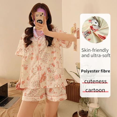 Cute Women's Pajama Sets, Cartoon Print Sleepwear Short Sleeve Shirt and Casual Short - 2 Piece4