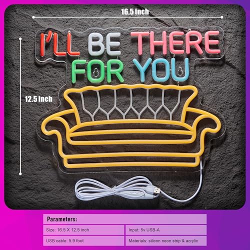 Image of riends TV Show Neon Sign I'll Be There for You Neon Signs Sofa LED Lights Friends gifts for Wall Decor with Dimmer for Birthday Gifts Party Day Decor 17 * 13 inch (Orange Pink)