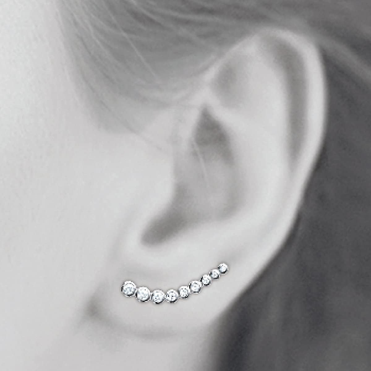Elizabeth Long Curved Climber Earrings for women trendy with Cubic Zirconia In .925 Sterling Silver Plated Rhodium, 18K Rose Gold Plated or 18K Gold Plated I Hypoallergenic Earrings for Teen Girls I Bridal Earrings for Wedding I Bride Gifts