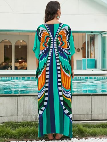 Image of IMAGEKOPE Women's Plus Size Loose Fit Moroccan Print V-Neck Batwing Kaftan Beach Dress Bathing Suit Cover Up