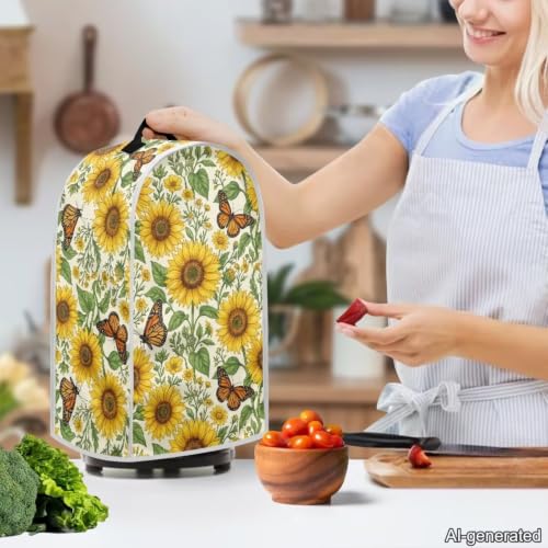 Image of Talayituse Daisy Sunflower Butterfly Print Blender Dust Cover, Fingerprint Protection Cover for Stand Mixer or Coffee Machine, Home Kitchen Appliance Covers for Stain Dust Resistant Supplies