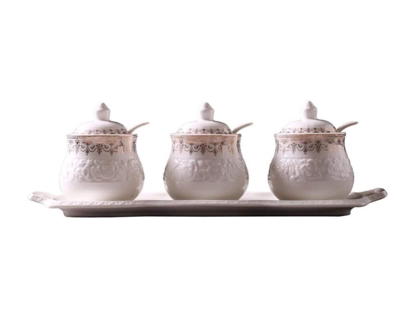 Pots à Épices Assaisonnement Box Set Ensemble De Bouteilles D'assaisonnement En Céramique, Avec Couvercle De Cuillère Et Plateau, Ensemble D'assiettes Et De Pots D'assaisonnement Pots à Sel Set Pots à