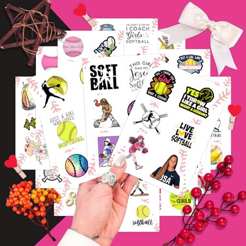 Image of 100Pcs Softball Stickers for Girls for Water Bottle and Laptop - Softball Party Favors & Decorations, Waterproof Vinyl Decals, Sports and Athlete Stickers, Gifts for Women & Men