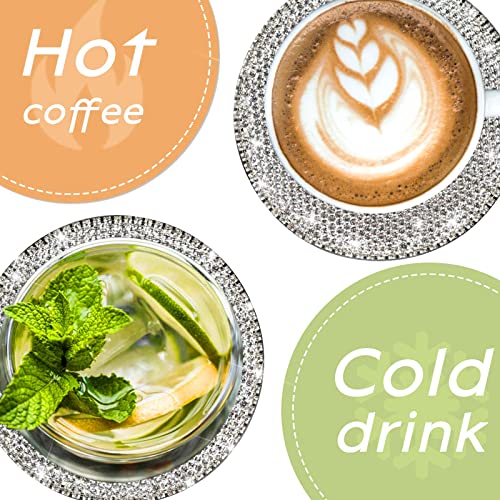 Coasters For Drinks Coffee Tea Cup Pads Table Mat With Coaster Holder For Home,Office,Kitchen,Bar,Bling Crystal Luxury Handmade Diamond (Set Of 6) (White&Ab Color) #TOP2