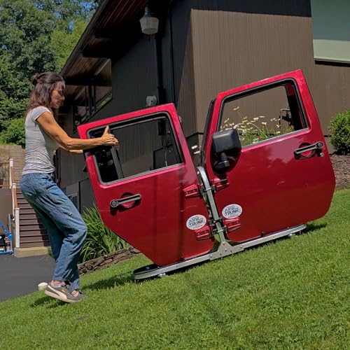 EZ4x4 Aluminum Black 4 Door Folding Rolling Door Cart, Storage Door Rack Holder Stand fits Jeep® Wrangler JL JLU JK JKU TJ YJ and Gladiator JT Patented