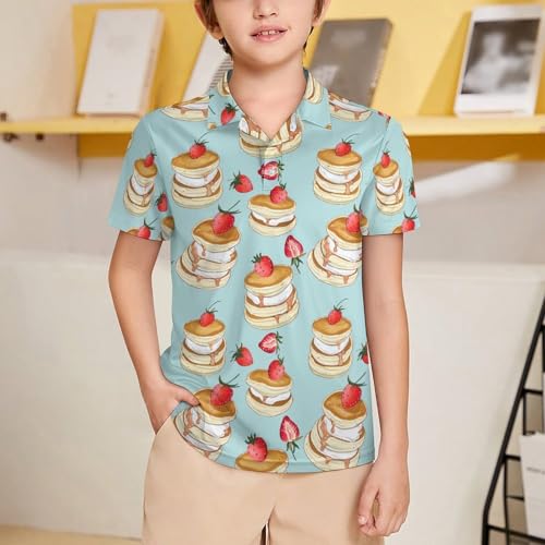 Boys' Classic Polo Shirts Short Sleeve Moisture-Wicking Golf & Tennis Shirts for Youth Teens Cute Strawberry Pancakes2