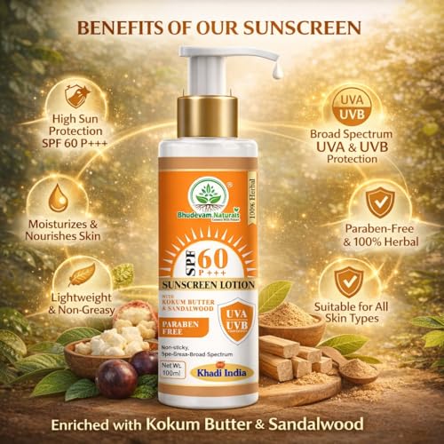 Image of Khadi Sunscreen SPF 60 PA+++ with Papaya Face Wash Combo for Glowing Skin By Bhudevam Naturals | UV Protection Sun Cream + Brightening Papaya Cleanser for Men & Women - Pack Of 2