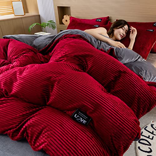 Espesar El Terciopelo De Cristal Cálido Fundas Nórdico,Invierno Esponjoso Ultra Suave Juegos De Fundas Para Edredón,Doble-cara Color Sólido...