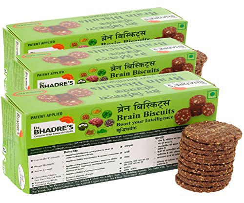 Image of DR. BHADRE'S Brain Biscuits Combo Biscuits 450 gm Child Intelligence & Memory Power with Mix of Sankhapuspi Brahmi Vekhand Almond Walnut Salsa Accents | No Maida Chemical Free { Pack of 3 ,150 gm X 3 }