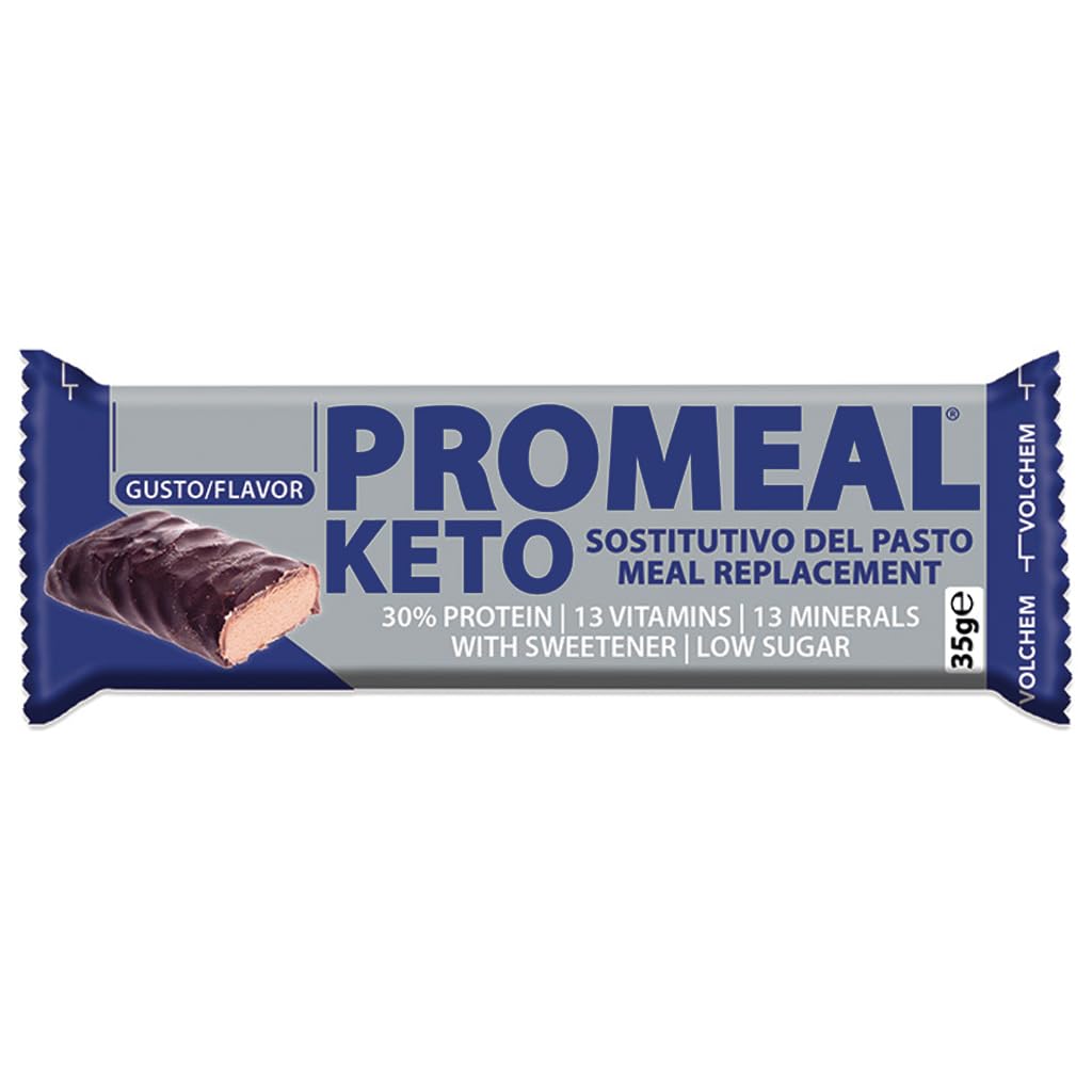 Volchem Promeal Keto, Barretta Proteica Ketogenica, Ideale Sostitutivo del Paso, con Vitamine e Minerali, Senza Grassi Idrogenati, Conservanti e con Pochi Zuccheri, 1 Barretta, Gusto Cacao, 35 g