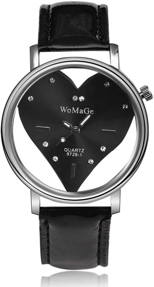 Stylish Round Quartz Wrist Watch with Faux Leather Band for Women Ladies Girls - Black SW56-9729